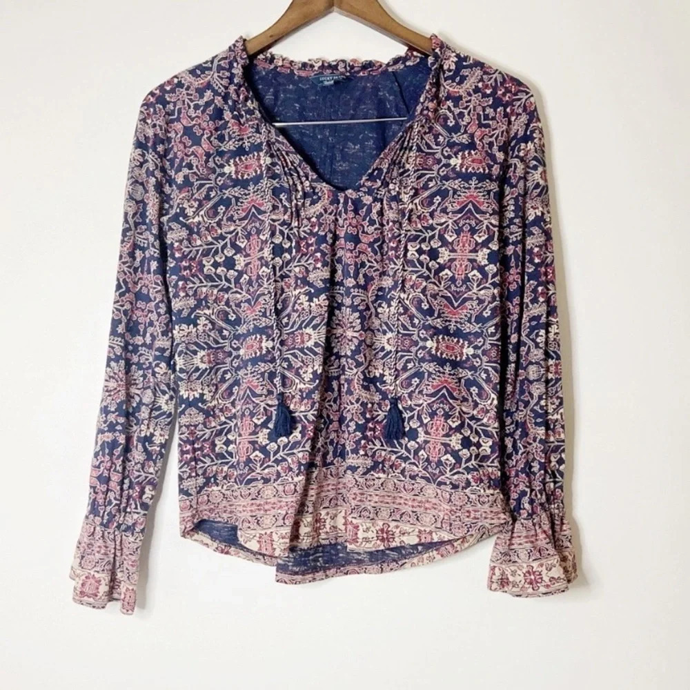 Boho Floral Blouse Ethereal Chic Top Whimsigoth Sleeve Blouse Tie Neck XS - Picture 3 of 8